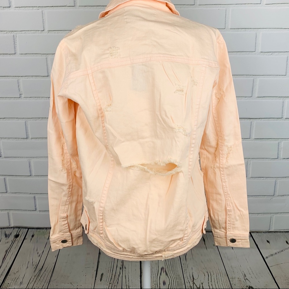 🔥RACHEL RACHEL ROY🔥DISTRESSED DENIM JEAN JACKET LIGHT PINK XS NWT - Picture 8 of 10
